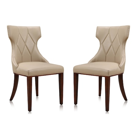 Manhattan Comfort Reine Faux Leather Dining Chair (Set of Two) in Cream and Walnut DC007-CR
